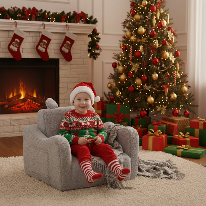 AILEEKISS Toddler Sofa Chair, 2-in-1 Foldable Baby Couch Flip Open Sofa Bed for Playroom, Grey