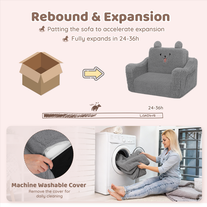 AILEEKISS Toddler Sofa Chair, 2-in-1 Foldable Baby Couch Flip Open Sofa Bed for Playroom, Grey