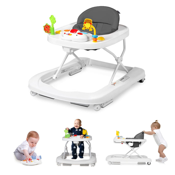 2 in 1 Folding Baby Walker Adjustable Height & Speed With Wheels & Music Toys