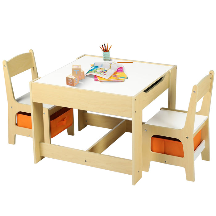 3 in 1 Kids Wood Table & 2 Chairs Set