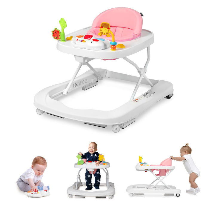 2 in 1 Folding Baby Walker Adjustable Height & Speed With Wheels & Music Toys