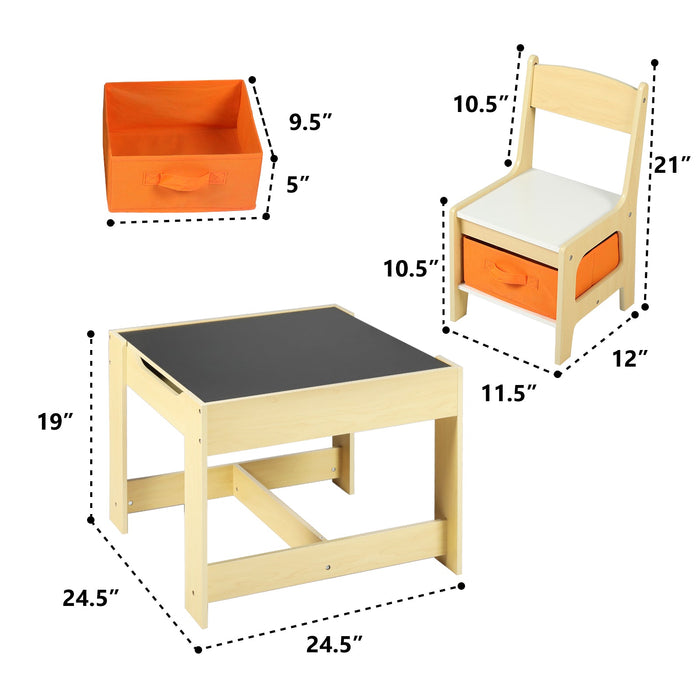 3 in 1 Kids Wood Table & 2 Chairs Set