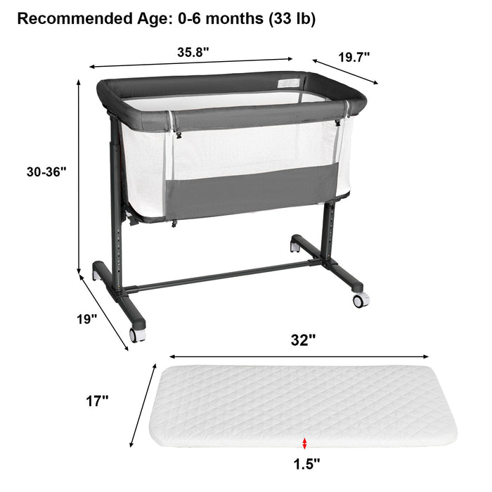 Baby Bassinet Bedside Sleeper Height Adjustable With Wheels