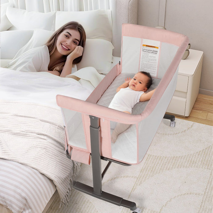 Baby Bassinet Bedside Sleeper Height Adjustable With Wheels