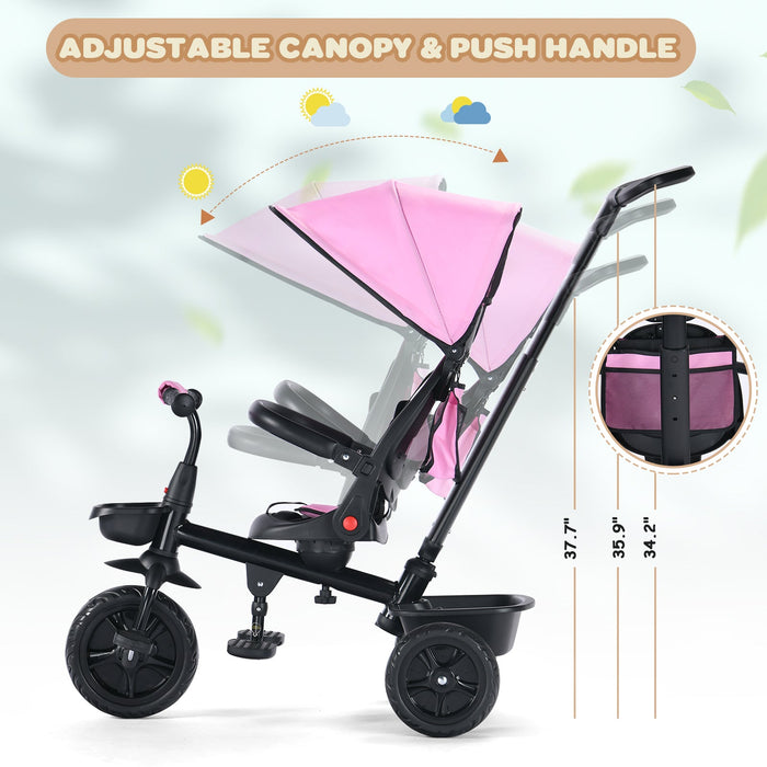 6-in-1 Kids' Tricycle with Removable Canopy & Push Handle for Toddlers (12-60 Months)