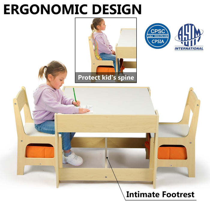 3 in 1 Kids Wood Table & 2 Chairs Set