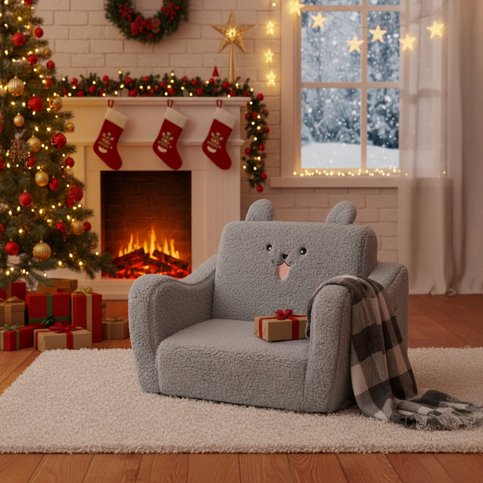 AILEEKISS Toddler Sofa Chair, 2-in-1 Foldable Baby Couch Flip Open Sofa Bed for Playroom, Grey