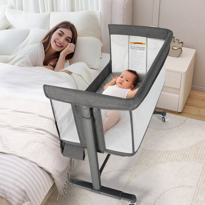 Baby Bassinet Bedside Sleeper Height Adjustable With Wheels