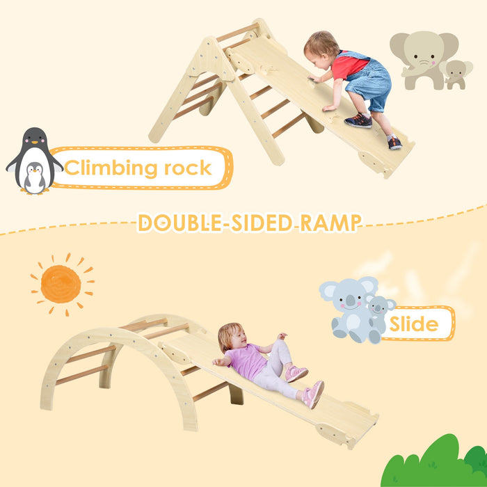 6-in-1 Kids Wooden Climbing Ladder with Adjustable Ramp & Slide