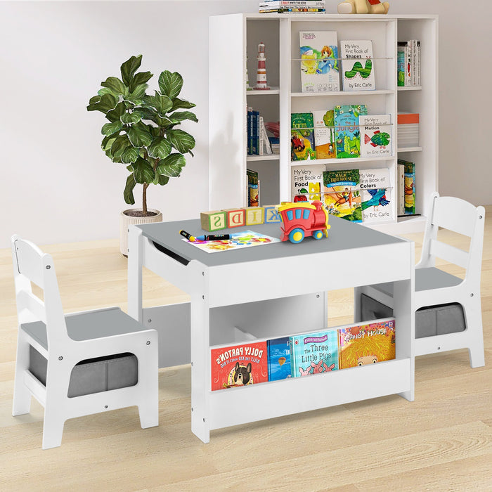 4 in 1 Kids Wood Table & 2 Chairs Set