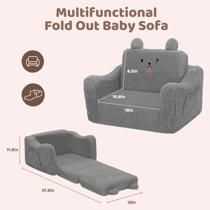 AILEEKISS Toddler Sofa Chair, 2-in-1 Foldable Baby Couch Flip Open Sofa Bed for Playroom, Grey