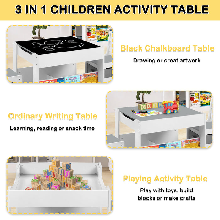 4 in 1 Kids Wood Table & 2 Chairs Set