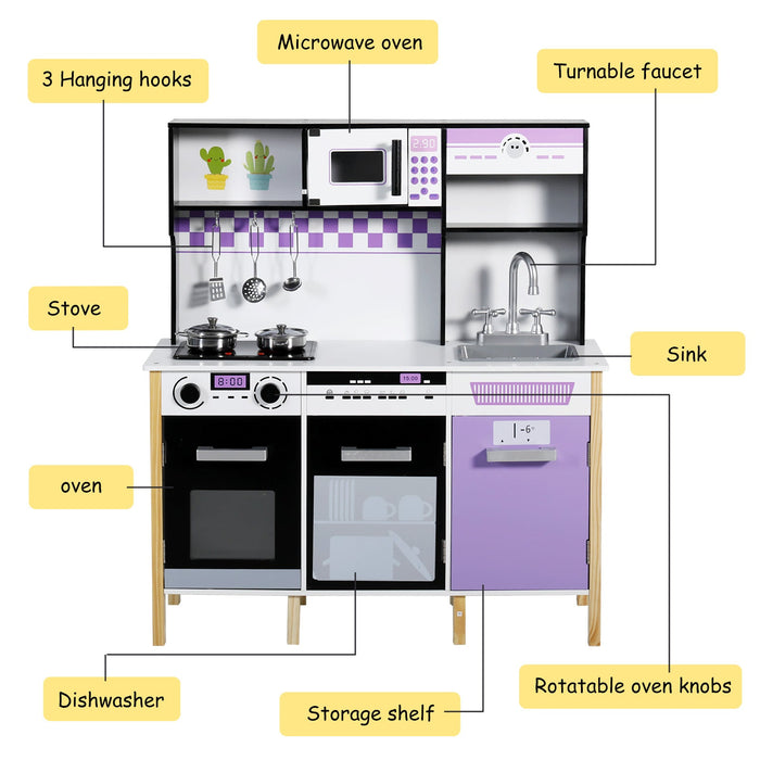 Wooden Play Kitchen Set with Cookware for Kids