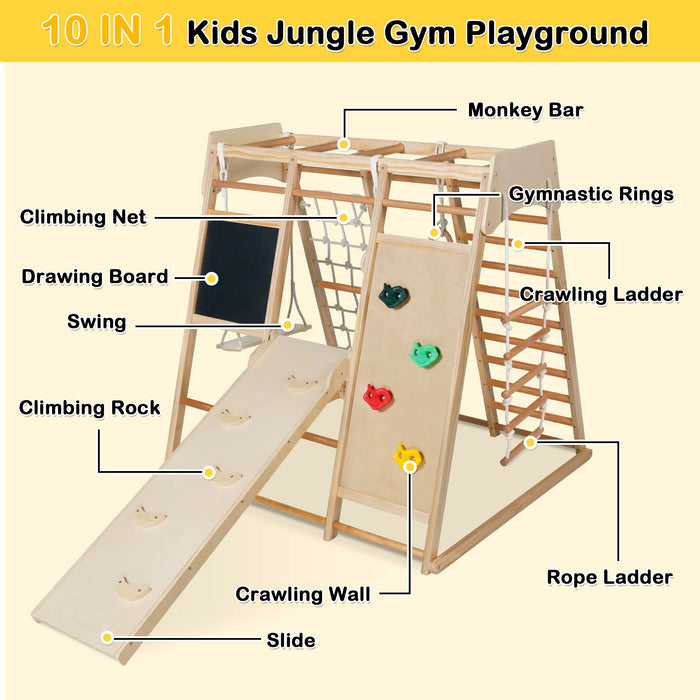 10-in-1 Toddler Climbing Set with Slide, Ladder, Monkey Bars & Drawing Board