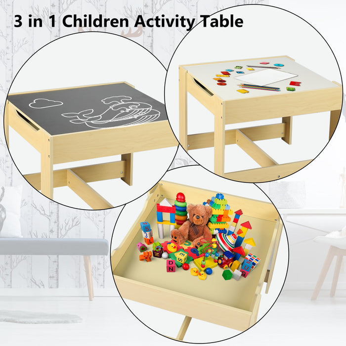 3 in 1 Kids Wood Table & 2 Chairs Set