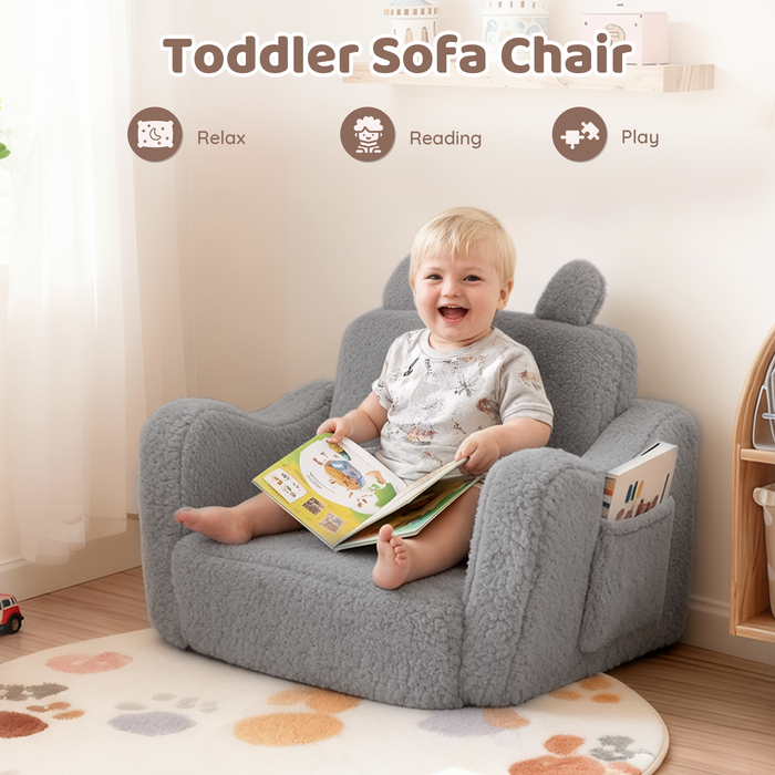 AILEEKISS Toddler Sofa Chair, 2-in-1 Foldable Baby Couch Flip Open Sofa Bed for Playroom, Grey