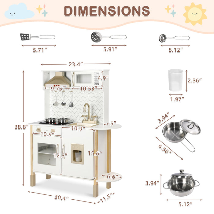 Wooden Kids Play Kitchen Set with Accessories (3+)