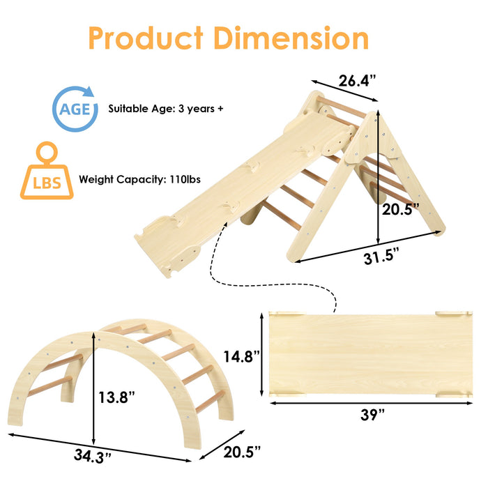 6-in-1 Kids Wooden Climbing Ladder with Adjustable Ramp & Slide