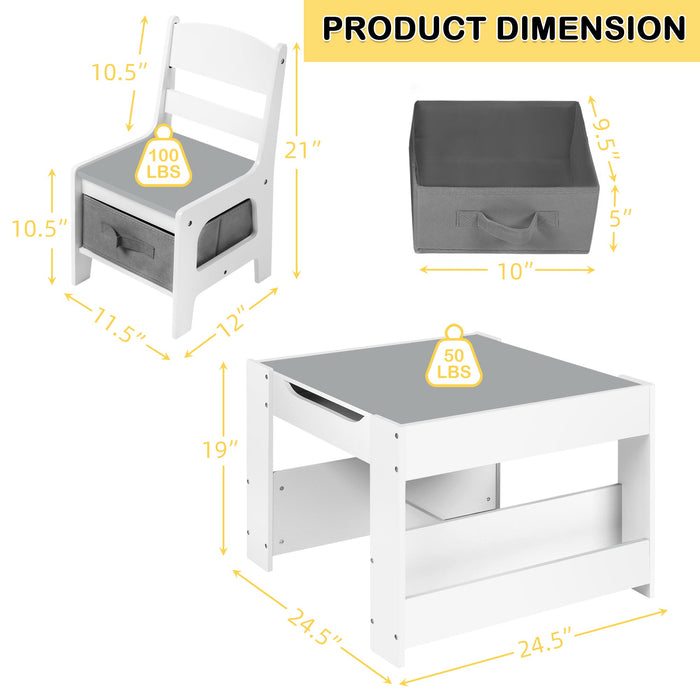 4 in 1 Kids Wood Table & 2 Chairs Set