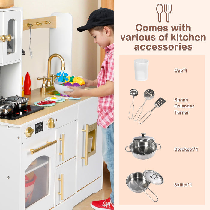 Wooden Play Kitchen Set with Cookware for Kids