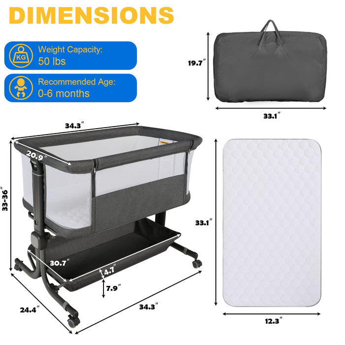 Baby Bassinet Bedside Sleeper with Wheels