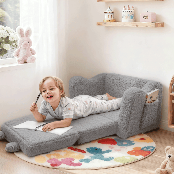 AILEEKISS Toddler Sofa Chair, 2-in-1 Foldable Baby Couch Flip Open Sofa Bed for Playroom, Grey