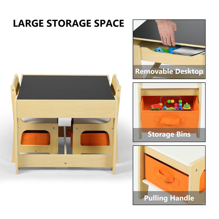 3 in 1 Kids Wood Table & 2 Chairs Set