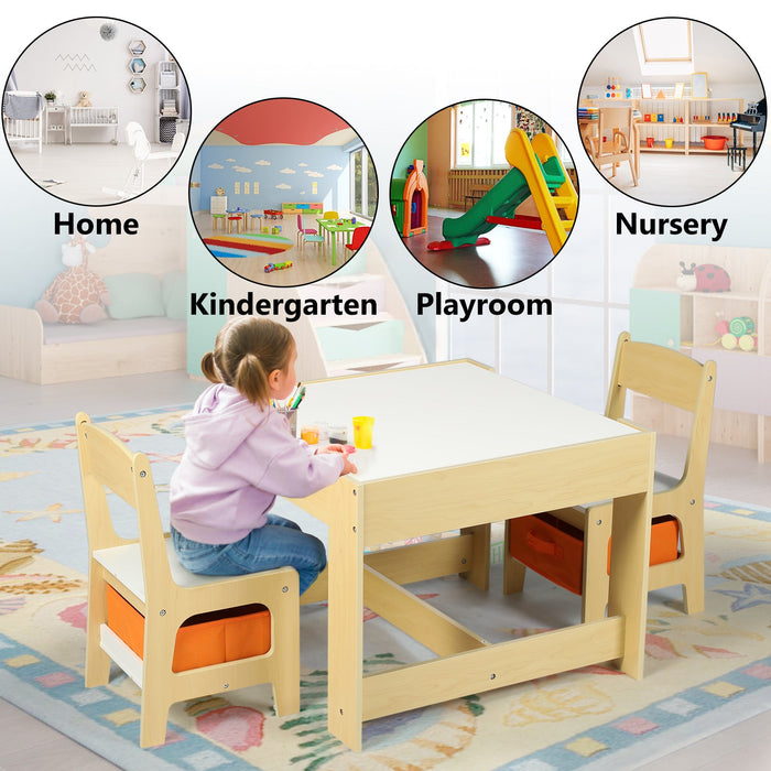 3 in 1 Kids Wood Table & 2 Chairs Set