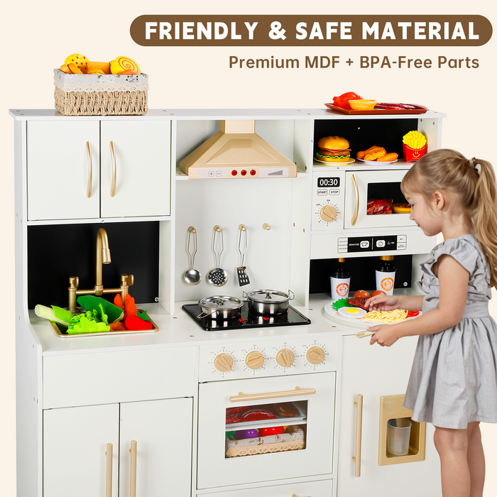 Wooden Kids Play Kitchen Toy Playset For Boys Age 3+