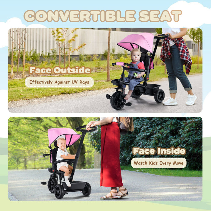 6-in-1 Kids' Tricycle with Removable Canopy & Push Handle for Toddlers (12-60 Months)