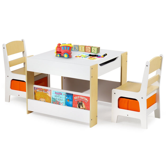 4 in 1 Kids Wood Table & 2 Chairs Set