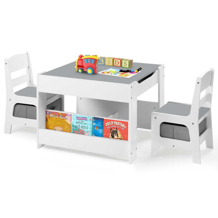 4 in 1 Kids Wood Table & 2 Chairs Set