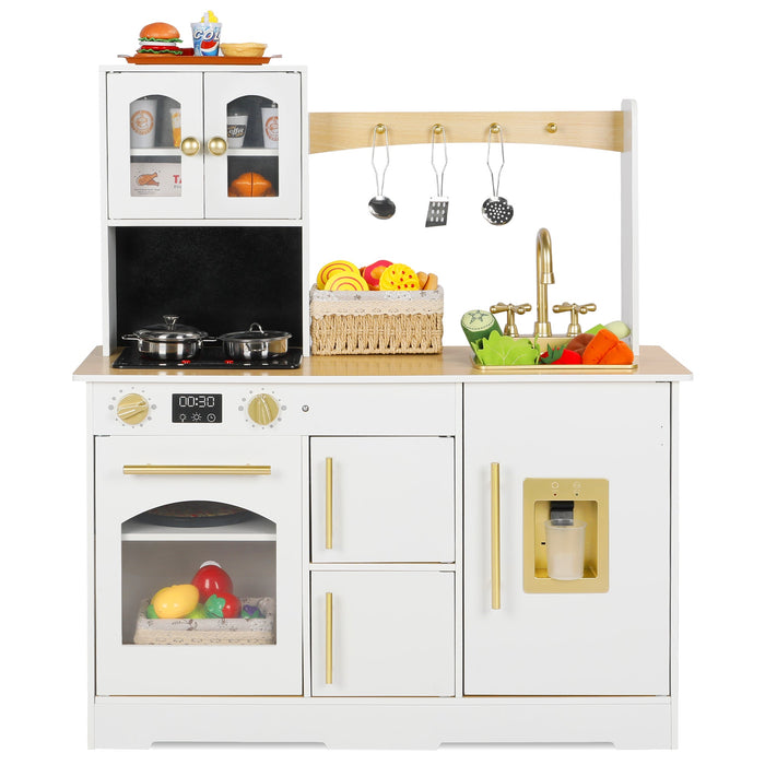 Wooden Play Kitchen Set with Cookware for Kids