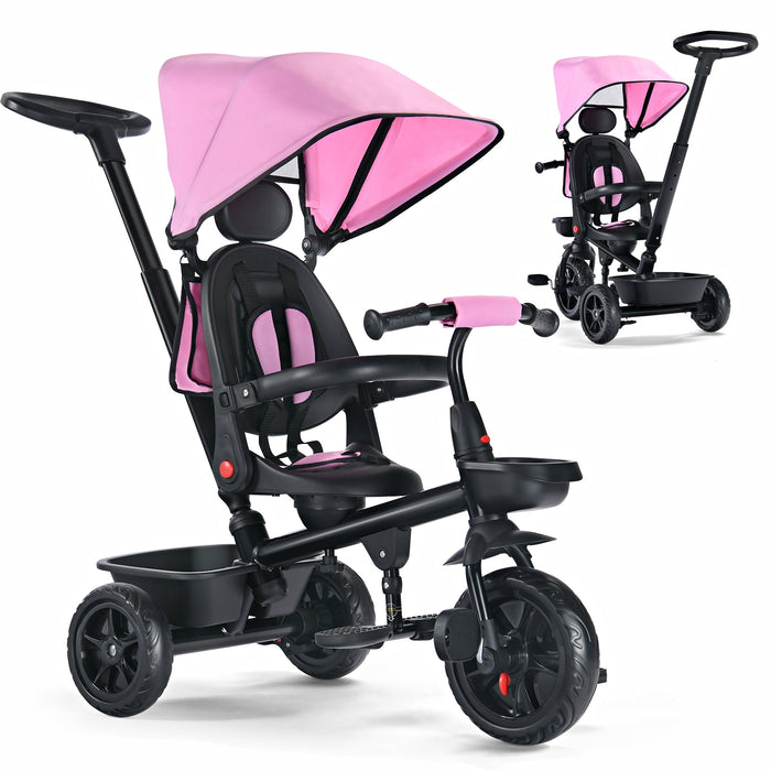 6-in-1 Kids' Tricycle with Removable Canopy & Push Handle for Toddlers (12-60 Months)