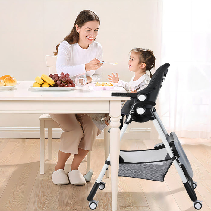 Foldable Baby High Chair with Wheels Adjustable Height