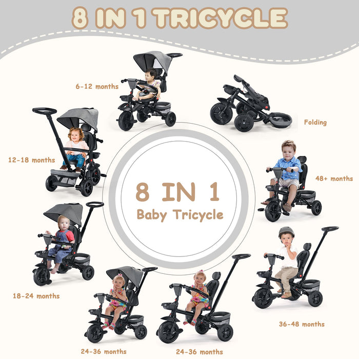 8 IN 1 Folding Kids' Tricycle For 1-5 Years