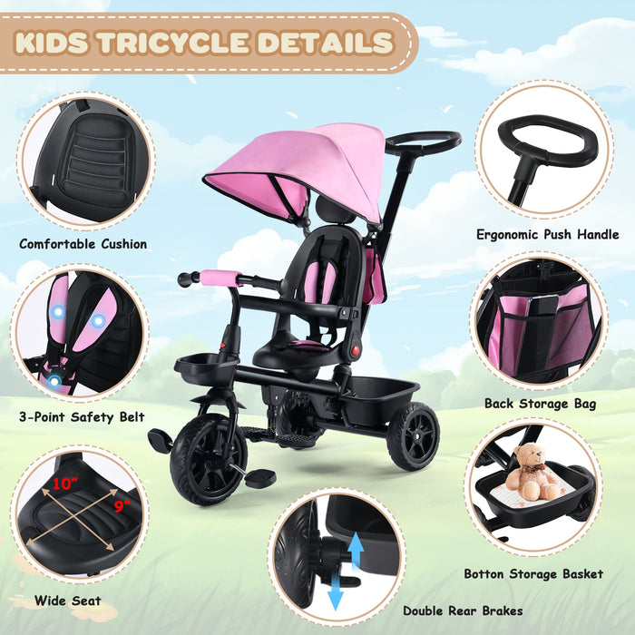 6-in-1 Kids' Tricycle with Removable Canopy & Push Handle for Toddlers (12-60 Months)