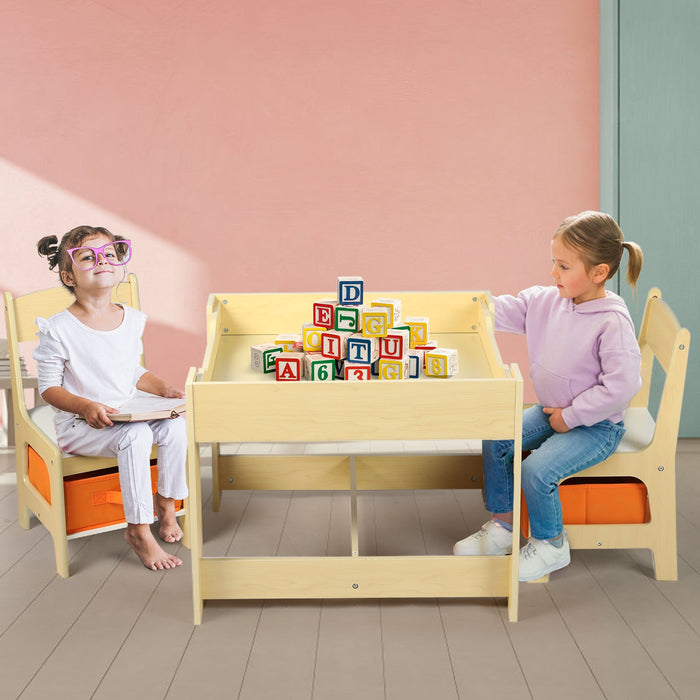 3 in 1 Kids Wood Table & 2 Chairs Set