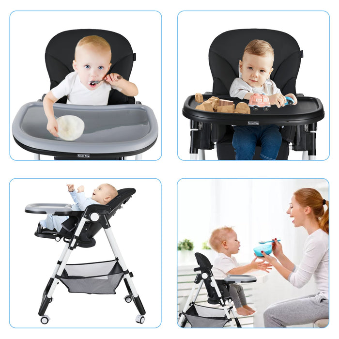 Foldable Baby High Chair with Wheels Adjustable Height