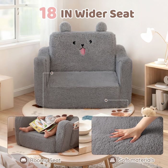 AILEEKISS Toddler Sofa Chair, 2-in-1 Foldable Baby Couch Flip Open Sofa Bed for Playroom, Grey