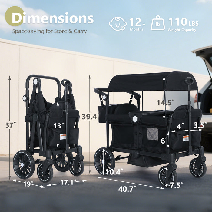 Wagon Stroller for 2 Toddler 6 months+, Black