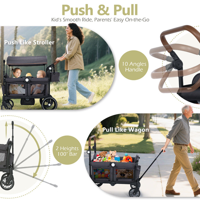 Push & Pull Wagon Stroller for 2 Toddler 6 months+, Gray