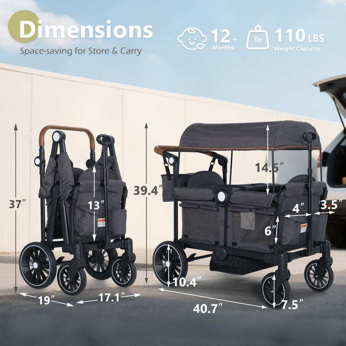 Push & Pull Wagon Stroller for 2 Toddler 6 months+, Gray