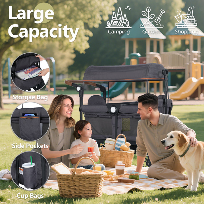 Push & Pull Wagon Stroller for 2 Toddler 6 months+, Gray
