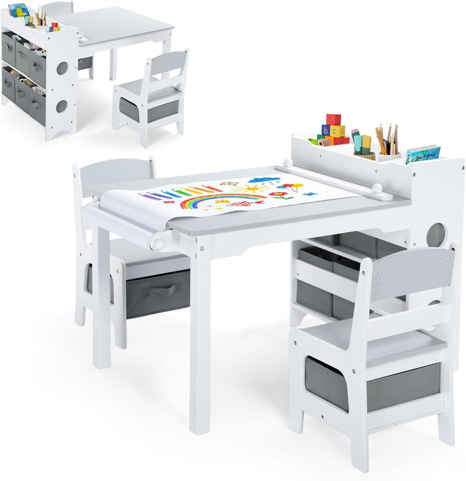 Table and Chair Set with Storage, Toddler Activity Table, 393.8*17.8" Paper Roll