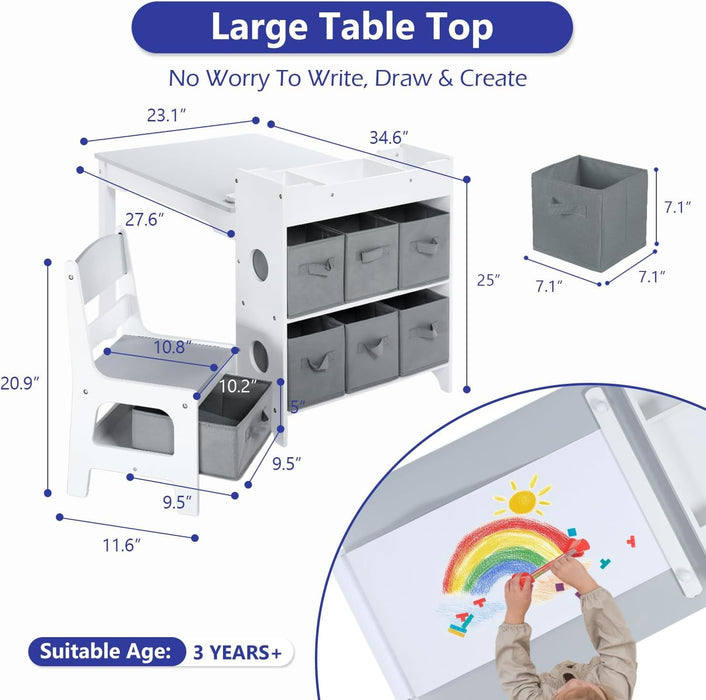 Table and Chair Set with Storage, Toddler Activity Table, 393.8*17.8" Paper Roll