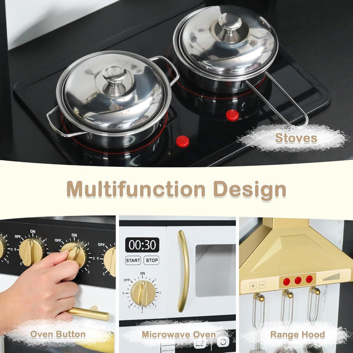 Kinder King Wooden Kids Play Kitchen, Toy Kitchen Playset for Toddler, Realistic Kitchen Sets w/Lights & Sounds, Gift for Boys Girls Age 3+
