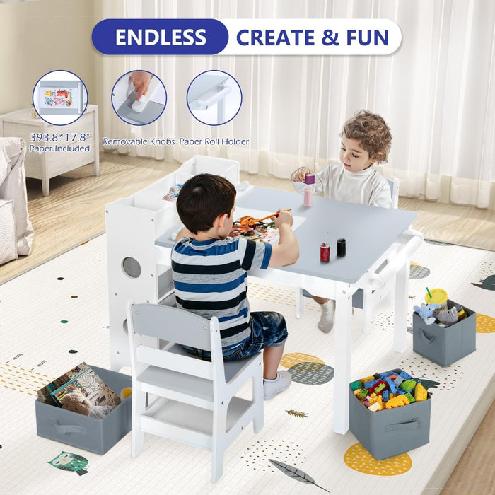 Table and Chair Set with Storage, Toddler Activity Table, 393.8*17.8" Paper Roll