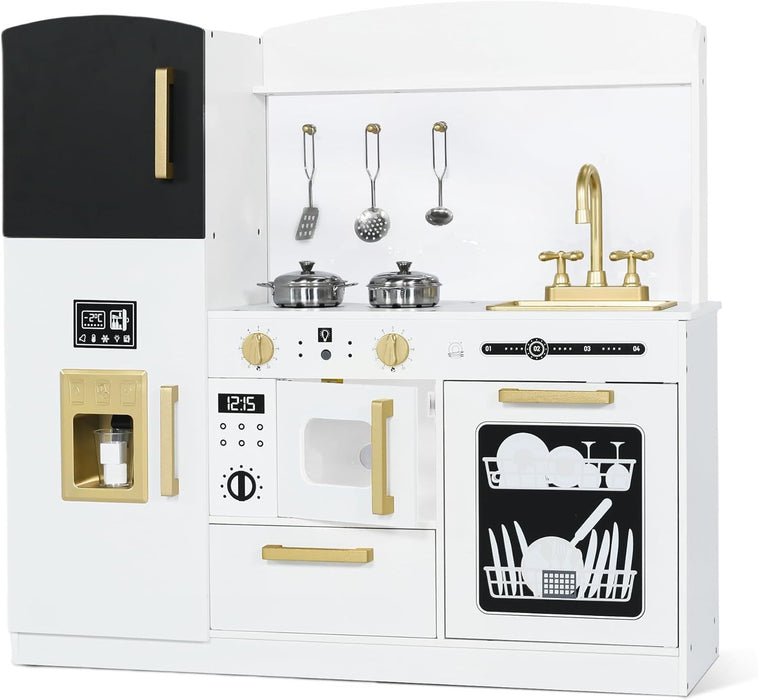 Wooden Play Kitchen Set with Cookware for Kids
