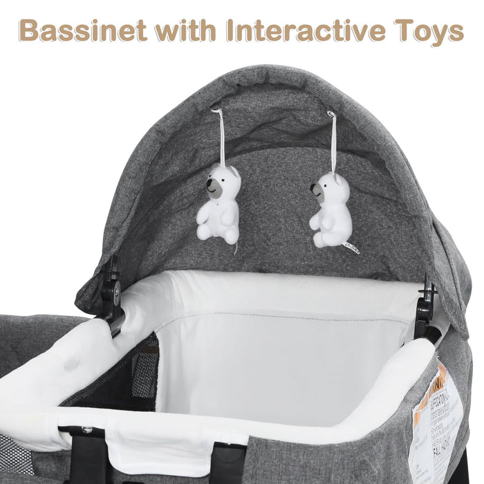 Kinder King 4-in-1 Convertible Baby Playard with Bassinet, Diaper Changer, Cradle&Bedside Sleeper, Breathable Mesh, Storage Organizer&Lockable Wheels